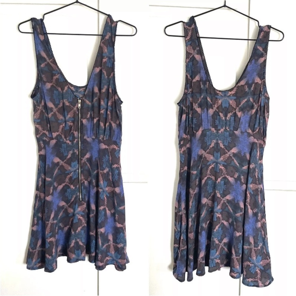 Free People Abstract Print Sleeveless Babydoll Mini Dress Size 8 - Picture 3 of 13